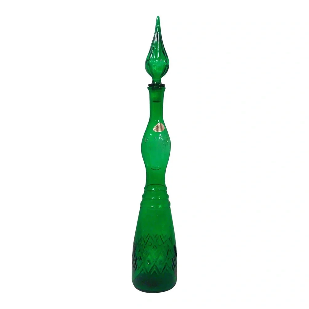 Mid-Century Green Face Decanter Empoli Style Barware